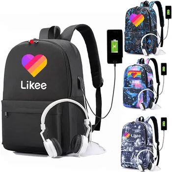 

Russia "LIKEE 1 (Like Video)" Backpack Zipper USB Charging Pink Bags Men Anti-theft Likee App Bag School Bags for Teenage Girls
