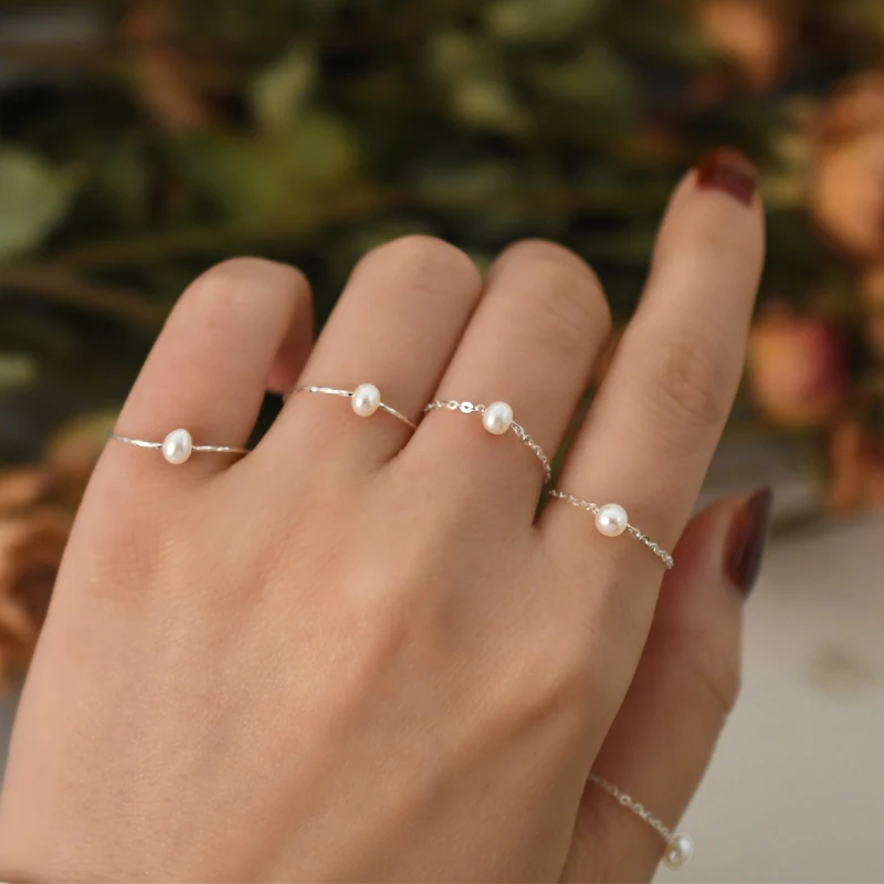 Silver Ring Natural Freshwater Pearl Ring 925 Sterling Silver Women Jewelry ASHIQI