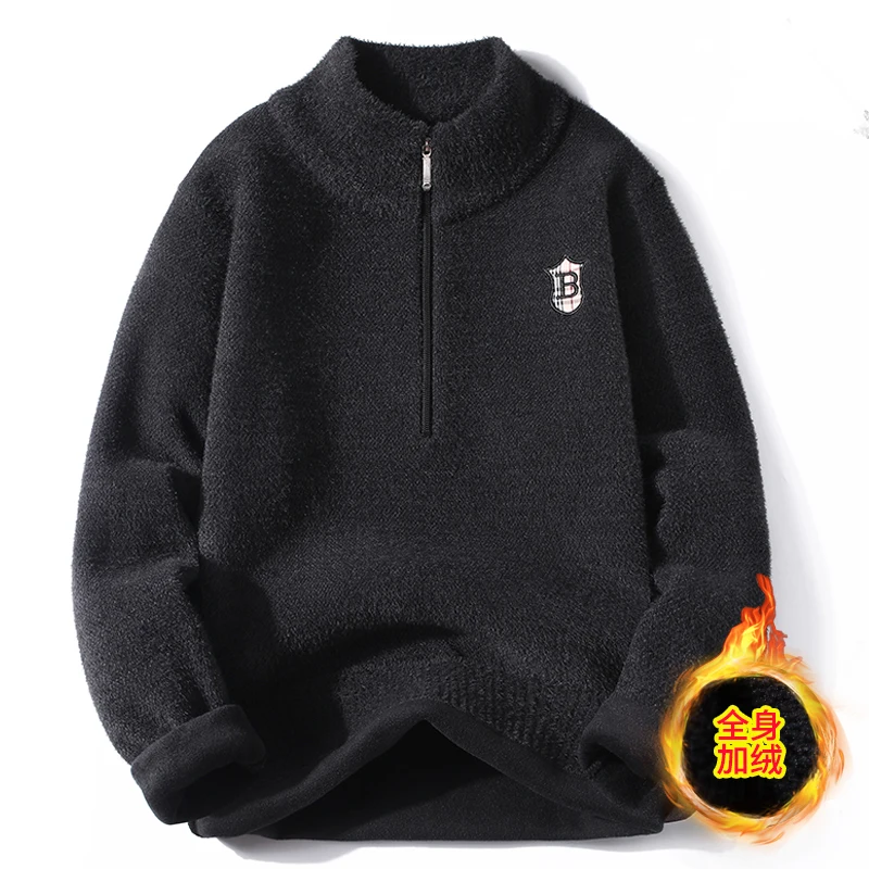 Men Turtleneck Half Zipper Sweater Autumn Winter2023  New Fleece Thick Knitted Pullover Casual Warm Clothes Male Cold Blouse