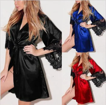 

DHL or fedex 200pcs/lot New Sexy Lingerie Summer Ladies White Bride Robes Kimono Satin Silk Lace Night Wear Gown Sleepwear
