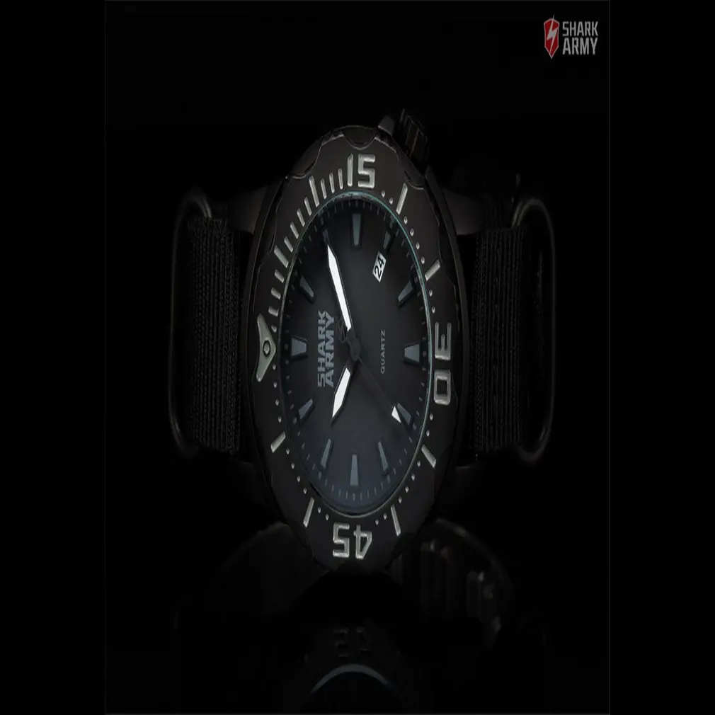 Billige SHARK ARMEE Voller Stahl 100m Wasserdicht Datum Display Schwarz Nylon Band Leucht Hände Reloj Military Sport Quarz Männer Uhr  SAW193