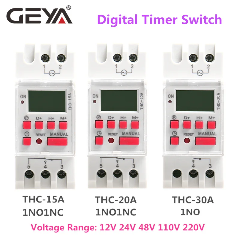 GEYA THC-30A Электрический цифровой таймер Программируемый 30A AC DC 12V 24V 110V 220V 240V электронные таймеры 30A 1NO