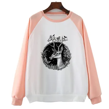 

Harajuku Beautiful Deer New Hoodies Printed Hoody Women Fashion Casual Harajuku Sweatshirts Graphictee Tops