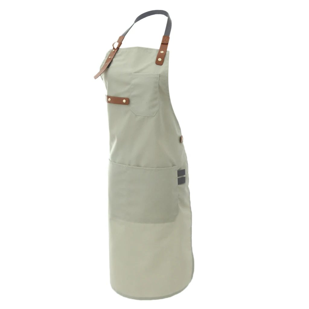 Men Women Chef Canvas Apron Bib Multi Pockets Cafe Kitchen Cooking Painting Work Apron