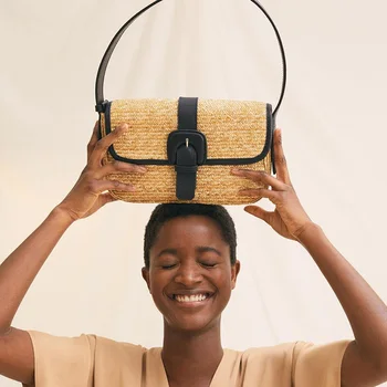 

French-style Underarm Bag Light Luxury Straw Woven Bag 2020 New Bag Women's Stitching Shoulder Small Bag Holiday 99F3