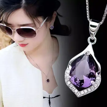 

8pcs hot selling Teardrop crystal pendant Necklaces female clavicle chain Party Birthday Valentine Jewelry T-88
