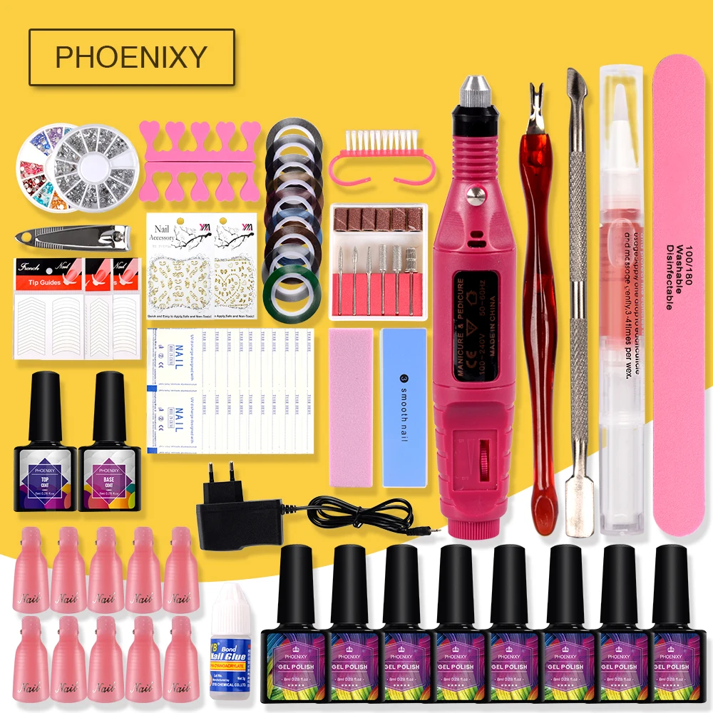Маникюрный набор, набор гелевого лака, набор без лампы, 20 цветов, набор гелевого лака, набор для сверления ногтей, пилочка для ногтей, инструмент, набор для наращивания ногтей