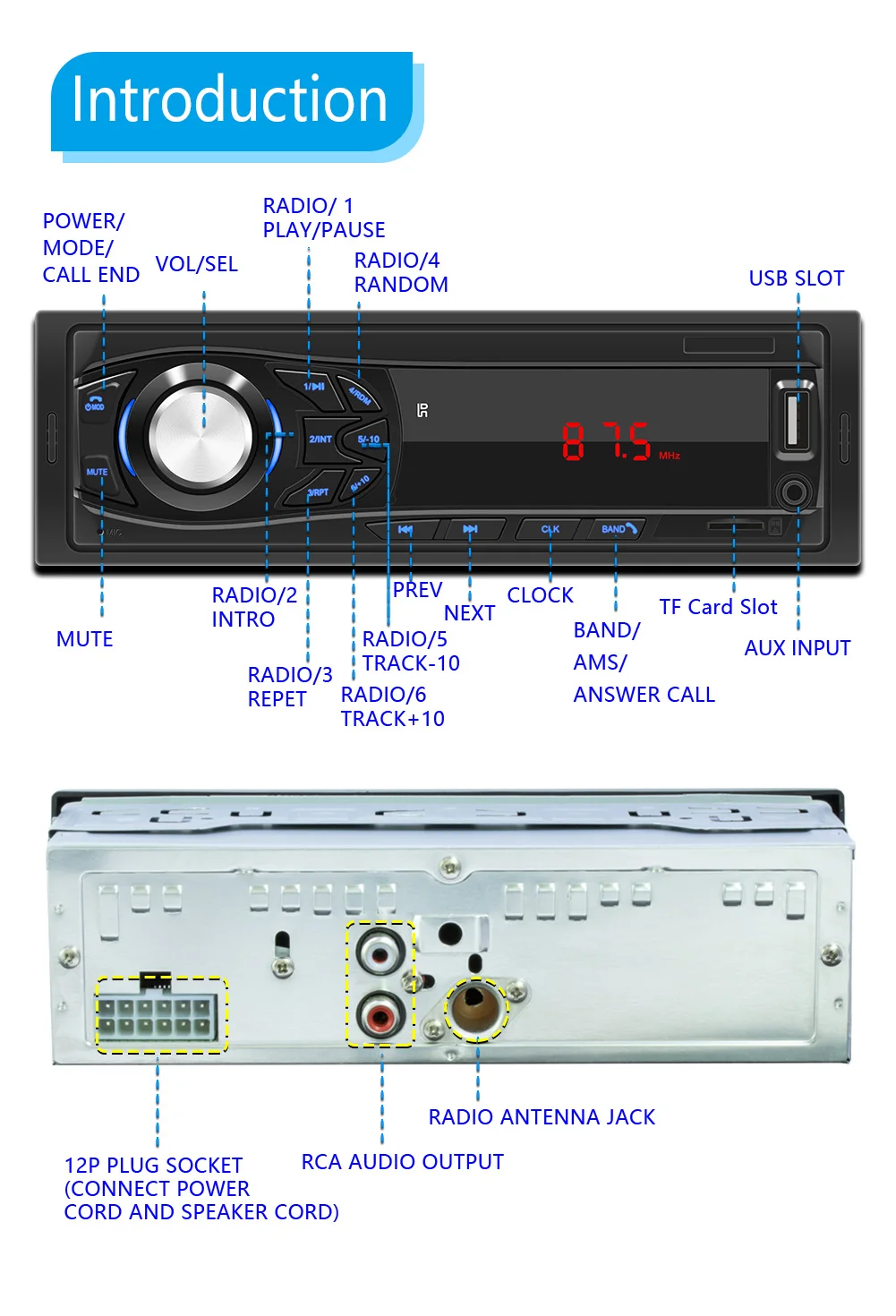 Autoradio Car Radio Stereo Bluetooth FM Aux Input Wireless Audio Receiver TF USB 12V In-dash 1 din Audio MP3 Multimedia Player