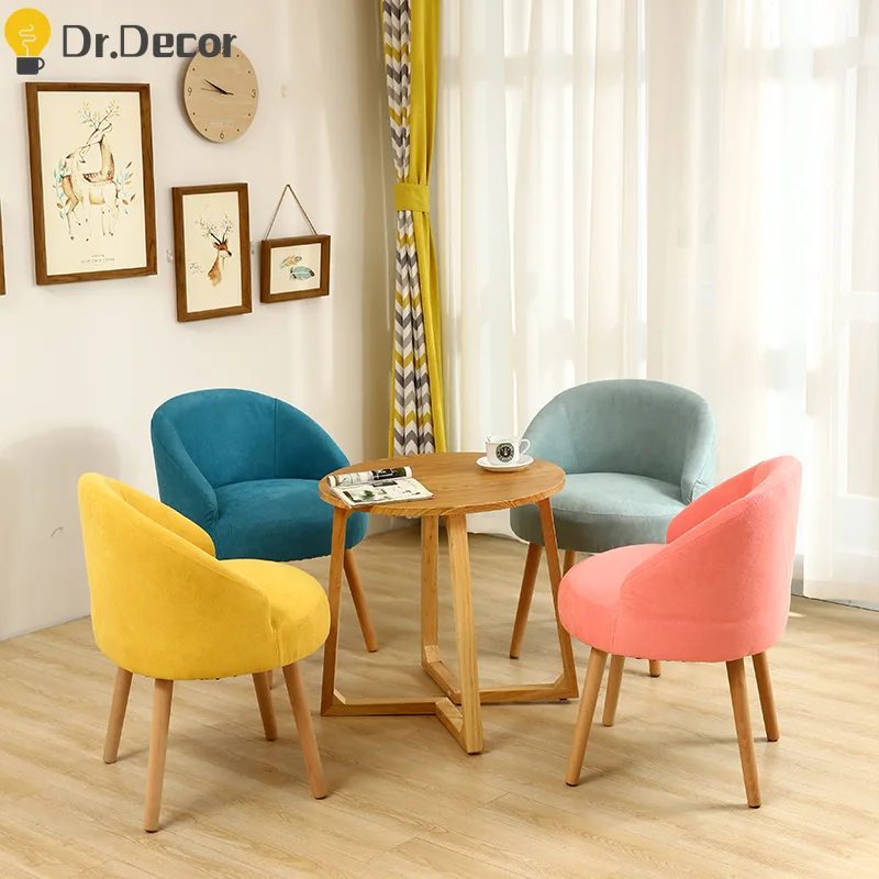 

Nordic Colorful Fabric Sofa Casual Chair Solid Wood Living Room Home Furniture Dining Room Chairs Creative Personality Chair