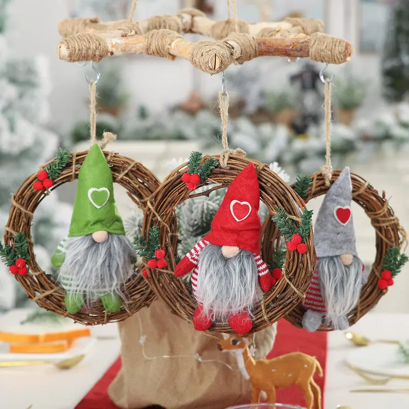 

Merry Christmas New Creative Cute Faceless Doll With Rattan Circle Christmas Tree Hanging Decoration for Home Navidad 2020