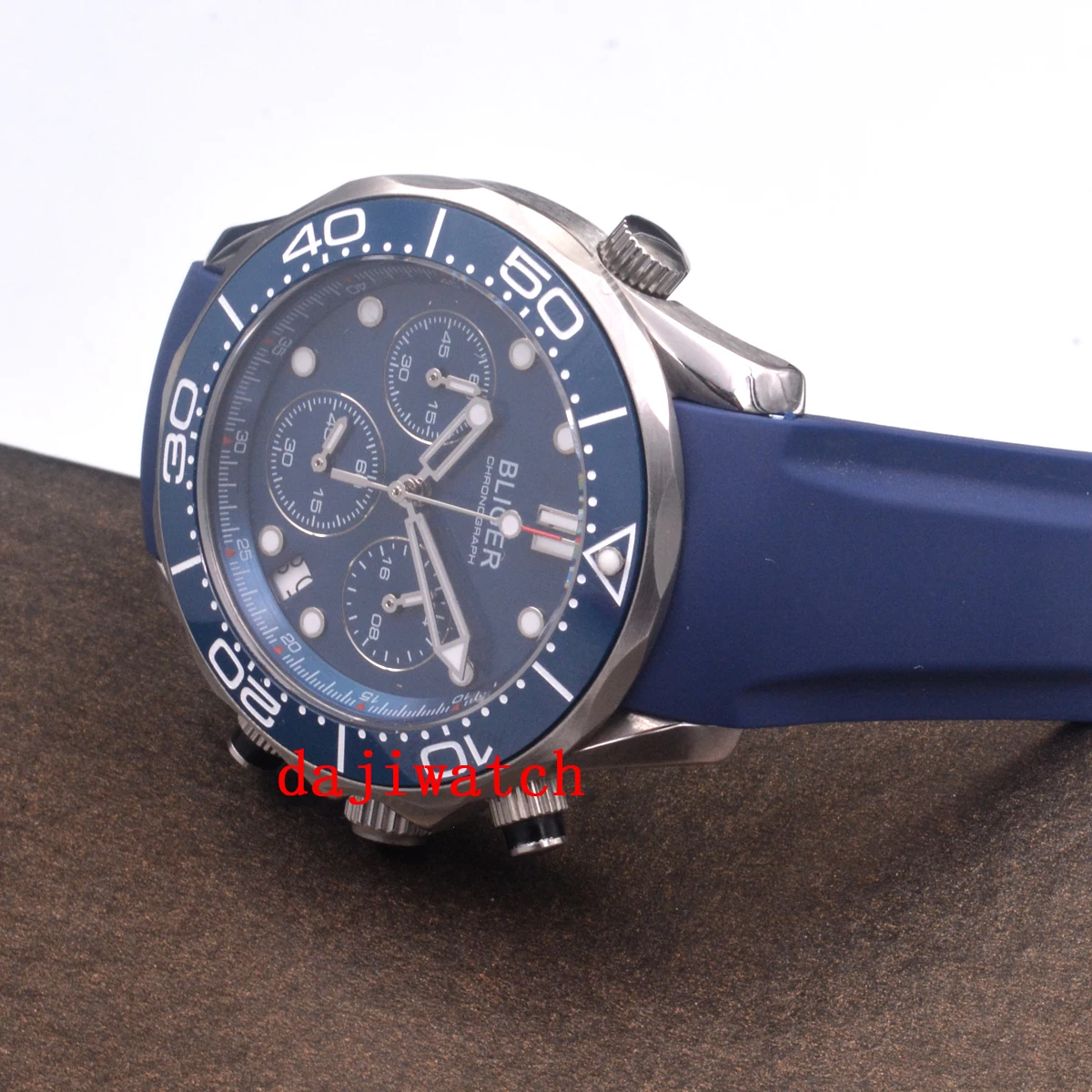 CoRGEUT41mm Bliger Повседневная мода GMT синий циферблат Мужские кварцевые часы, сапфировое стекло, вращающаяся керамическая панель, Синяя Нейлоновая Резина