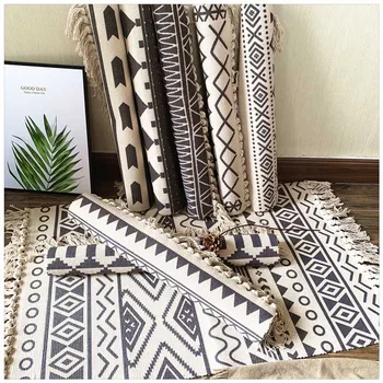 

Cotton Tassel Home Weave Carpets Welcome Foot Pad Bedroom Study Room Floor Rugs Prayer Mattress