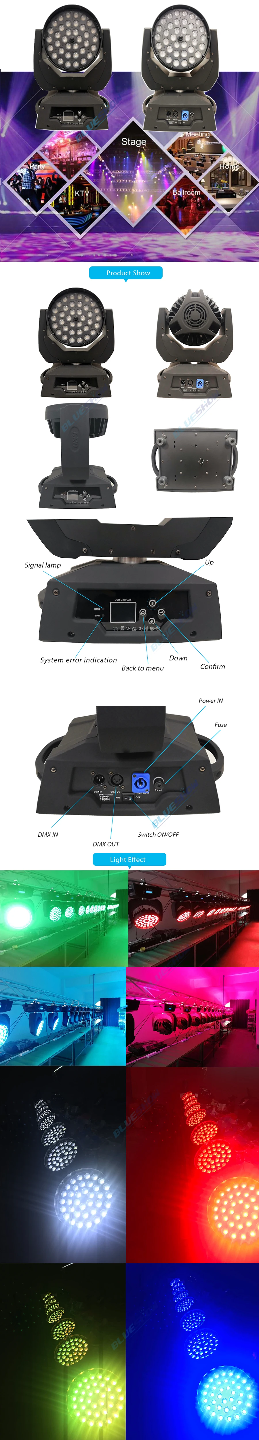 High Quality Stage Led Zoom Wash 36x12w Rgbw 4in1 Wash Zoom Moving head light 36x18w Rgbwa uv 6in1 Moving Stage Light
