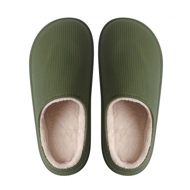 Suihyung/зимние домашние плюшевые тапочки; водонепроницаемые мягкие теплые флисовые шлепанцы на платформе из ЭВА; Женская Мужская Закрытая обувь; обувь из хлопка - Цвет: Зеленый
