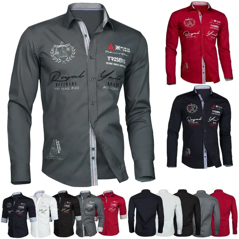 ZOGAA estampadas-camisas de manga larga para hombre, blusa informal con letras estampadas, botones, cuello vuelto, camisas de vestir, camisas ajustadas