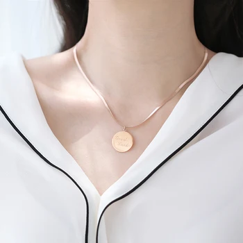 

YUN RUO Snake Chain Good Luck Pendant Necklace Rose Gold Color Fashion Titanium Steel Woman Jewelry Never Fade Drop Shipping