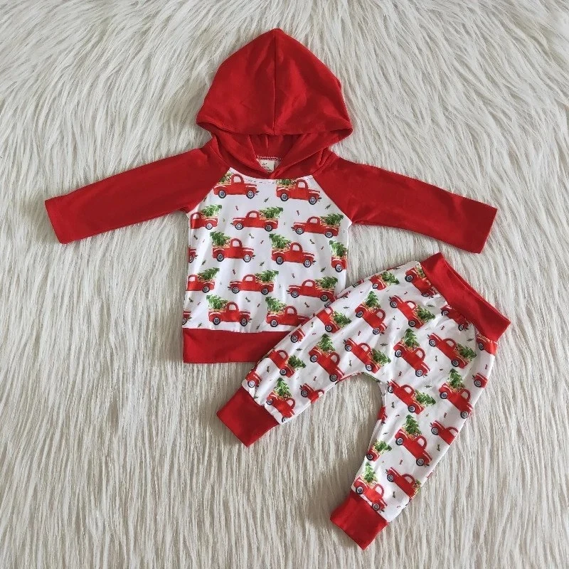 baby Children Clothing Sets Wholesale Baby Girl Christmas Clothes Ruffle Red Tie Dye Long Sleeve Tree Car Bells Pants Outfit Children BoutiqueToddler Set children's clothing sets in bulk Clothing Sets