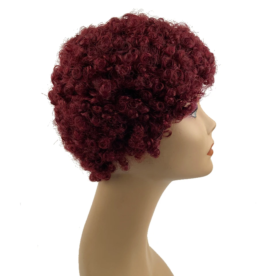 DreamDiana Brazilian Hair Afro Curly Human Hair Wigs Brown 99J Remy Pixie Cut Short Hair Wigs Full Machine Made Human Hair Wigs