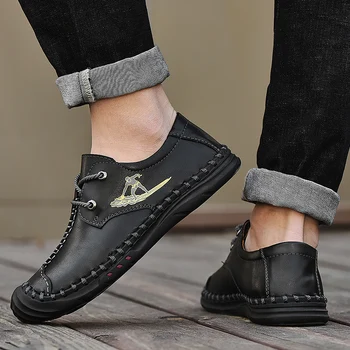

2020 Men Casual Shoes Big Size 38-48 Men Shoes Spring New Male Zapatos Lace Up Leisure Leather Shoes Waterproof Breathable Retro