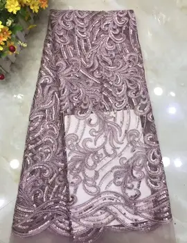 

2019 latest High Quality African Lace Fabric French Net Embroidery Tulle with sequins For Nigerian Wedding dress
