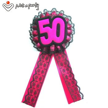 

12pcs 2016 event party vintage lace ribbon brooch finally 50 for birthday wedding souvenir girls hens night out happy birthday