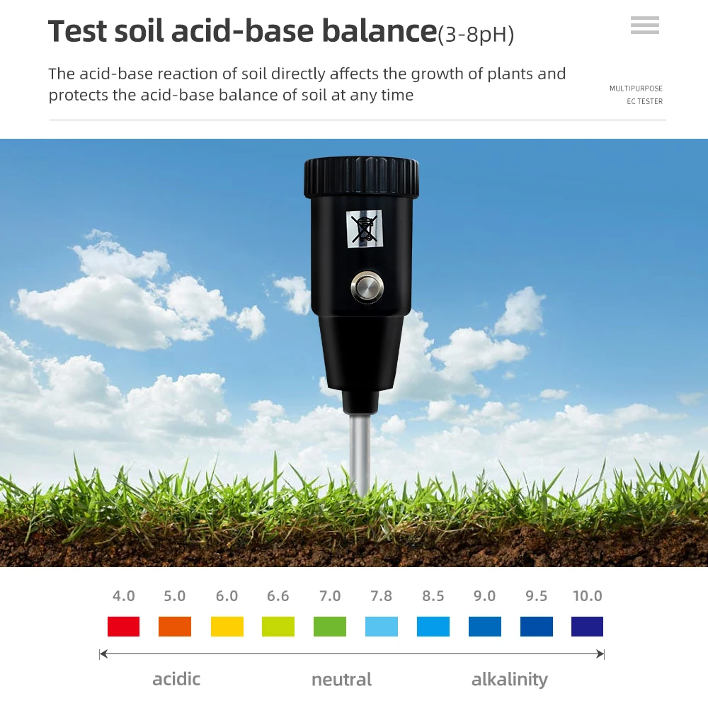 Soil pH & Moisture Tester with 295mm Long Metal Probe Waterproof Soil Tester Kit Tools for Garden Flower Farm soil moisture sensor soil tester