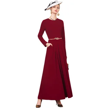 

Cotton Vintage Autumn Winter Maxi Long Dress O Neck Slim Fit Long Sleeve Office Lady Maxi Dresses Plus Size Clothing 9106