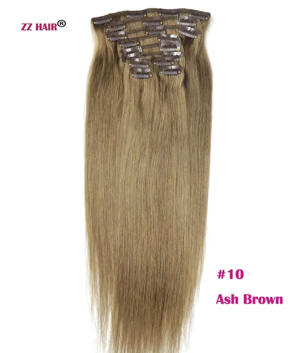 ZZHAIR 140 г-280 г 1"-24" волосы remy, сделанные в машине, 10 шт. в наборе, человеческие волосы для наращивания на заколках, набор на всю голову, Натуральные Прямые Волосы