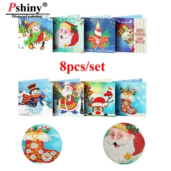 

5d DIY Diamond Art Painting Christmas Cards set Greeting Card Special Shaped Diamond Embroidery Postcard 2020 Birthday Xmas Gift