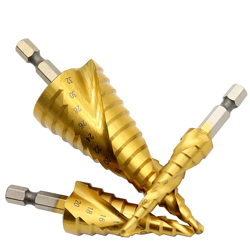 Титановые Сверла HSS 4-12 4-20 4-32, набор сверлильных электроинструментов, металлические ступенчатые сверла, Деревообрабатывающие инструменты, резак для отверстий, строительный комплект