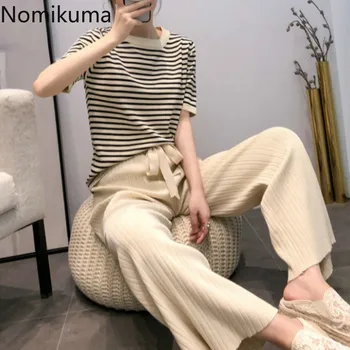 

Nomikuma 2020 Summer 2 Piece Set Women O Neck Short Sleeve T Shirt High Waist Loose Pants Casual Fashion Outfits Female 3b003