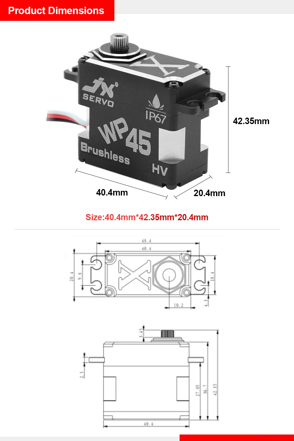 JX Servo WP45 HV 45 кг полный ЧПУ водонепроницаемый металлический редуктор бесщеточный сервопривод для TRC 1/10 RC автомобиль гусеничный лодка робот с фиксированным крылом RC запчасти