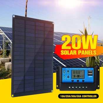 Panel Solar de 20W 12V 18V con Clip de batería + 10/20/30/50A, controlador Solar de cargador de coche, células solares para Camping al aire libre senderismo
