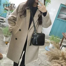 Шерстяное пальто в Корейском стиле; Новинка года; модная женская двубортная верхняя одежда с отложным воротником; сезон осень-зима; шерстяные пальто средней длины