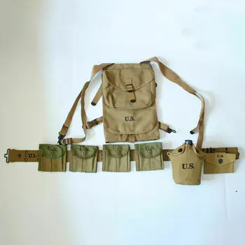 

Soldier US WWII WW2 Gear Set 1928 Haversack Ammo Pouch Belt Canteen SET Collection MILITARY FIELD EQUIPMENT WAR REENACTMENTS