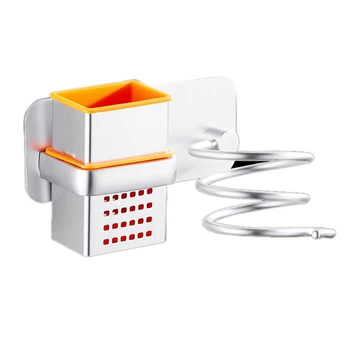 

Bathroom Hair Dryer Holder with Cup Wall Mounted Rack Save Space Aluminum Multipurpose Toilet Shelf Comb Storage Hair Dryer