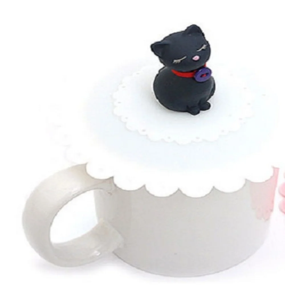 

1psc silicone cat cover cute cartoon cup cover dust drink cover coffee cup absorbent seal cover silicone cover