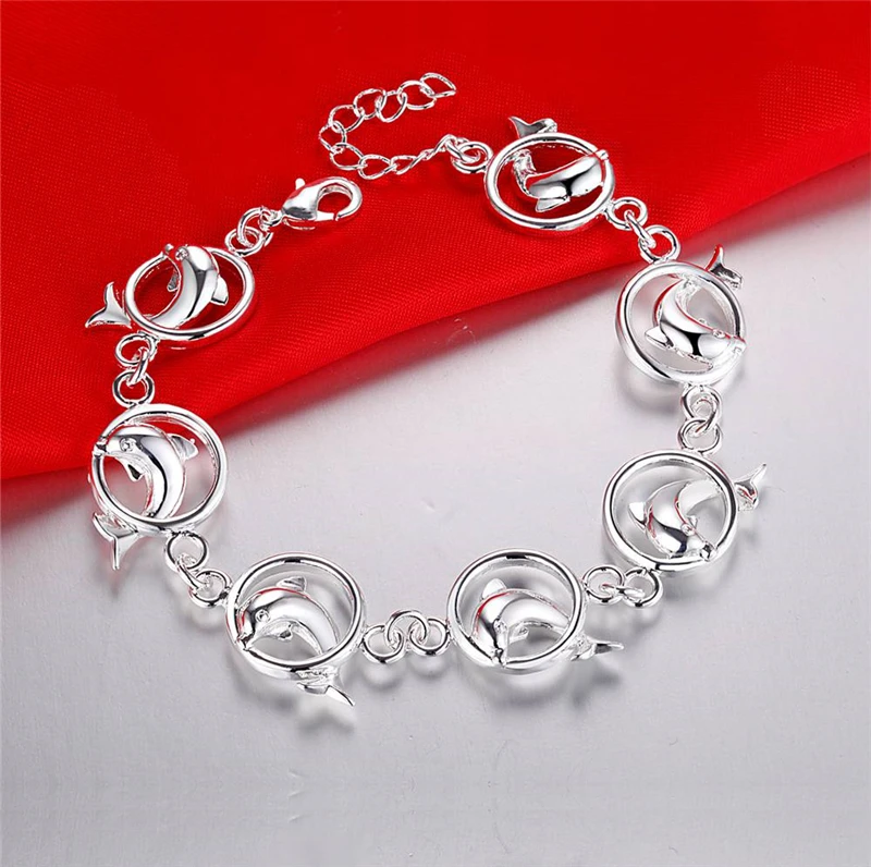 Charmhouse 925 серебряные браслеты для женщин круглый Дельфин звено цепи браслет Pulseira модные ювелирные изделия вечерние подарки