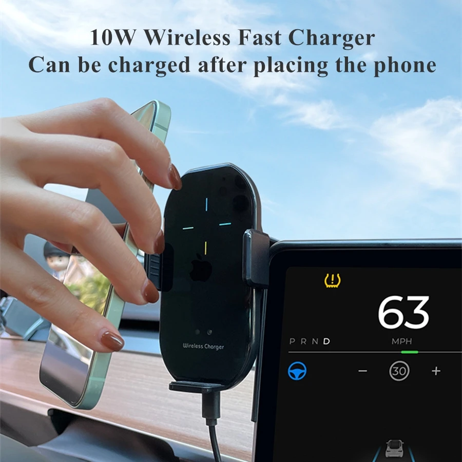 Multifunction Cellphone Mount Wireless Charger for Tesla Model 3 Model Y Monitor Fixed Clip Safety Cellphone Holder Stand Silent