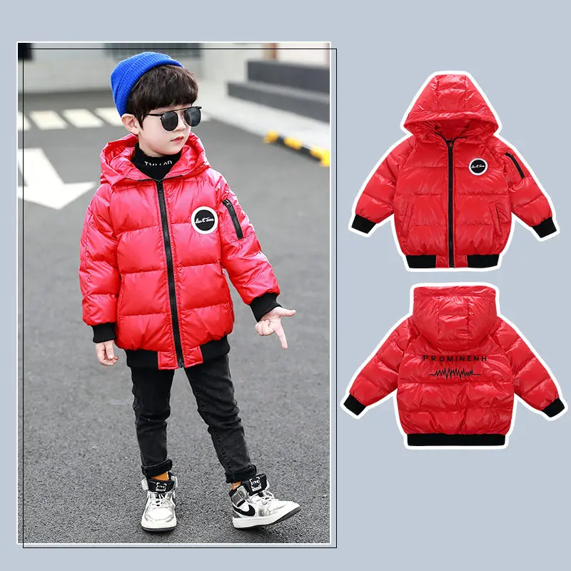 

2019 Kids Winter Jacket Baby Boy Cotton-padded Clothes Waterproof Silver Snowsuit New Year Thicken Warm Children Hooded Parka
