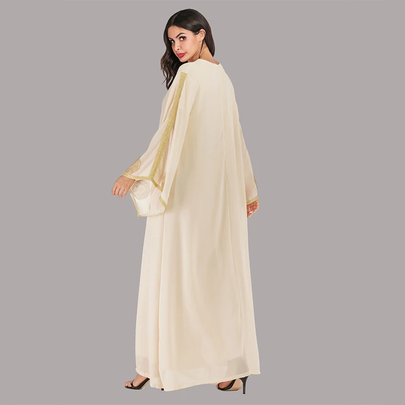Мусульманское длинное платье для девочки абайя, кафтан, марокканский Катар, Оман, Вышитое с длинными рукавами, круглый вырез, свободное шифоновое платье, Дубай, арабское платье