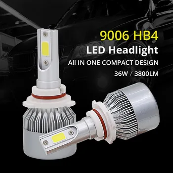 

Edislight 2pcs LED Car Headlight 9006 HB4 Auto Headlamp Light Bulb Fog Lights Automobiles Headlamp 72W 6500K COB Chip LOW Beam