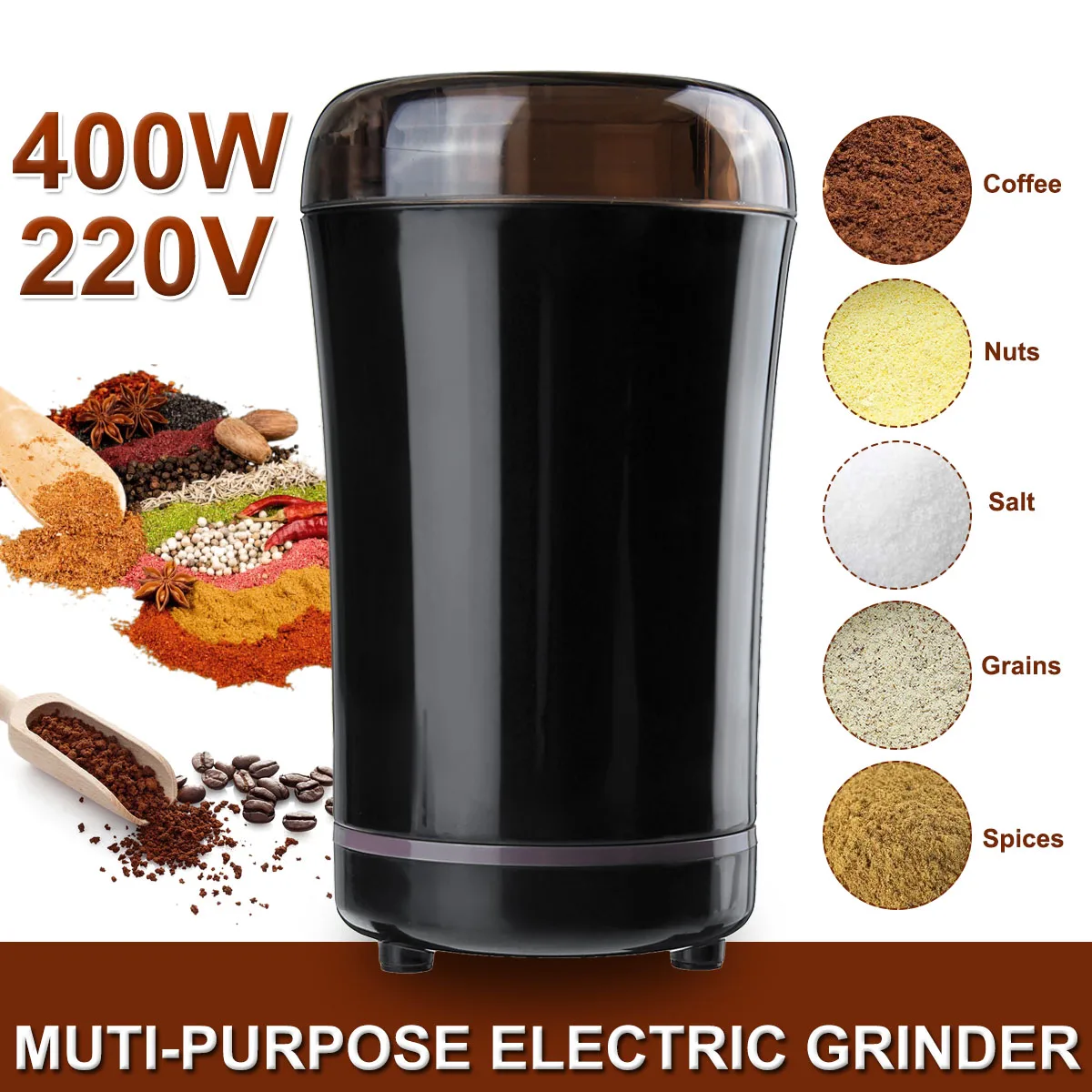 Molinillo Eléctrico de café de 400W, Mini moledor de sal de cocina, moledor de pimienta y especias, nueces, granos de café, máquina de moler electrónica potente