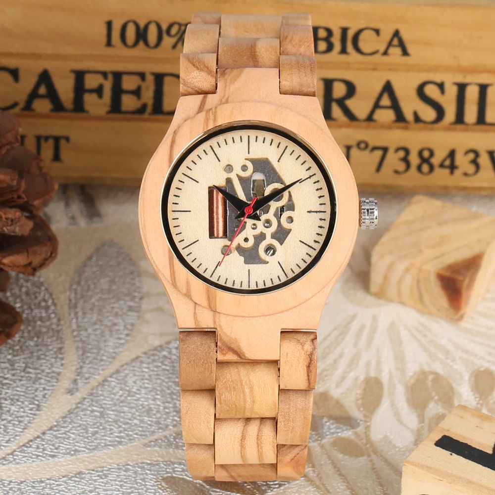 

Wooden Women Watch Hollow-out Dial Dark Brown Zebra Wood Full Wooden Watch Strap Birthday Gift for Lady Girl Reloj Mujer