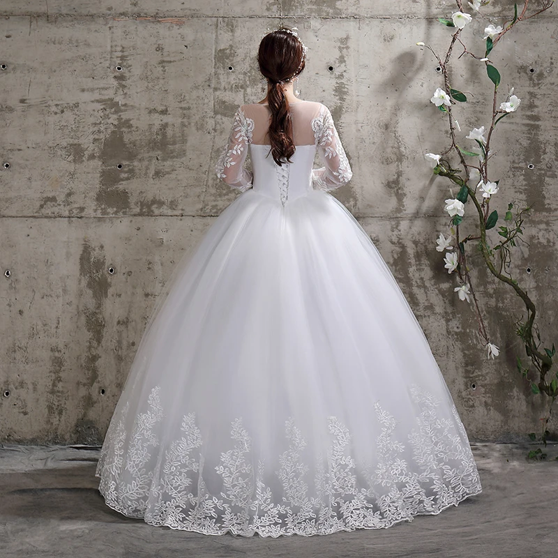 Flower Wedding Dress 2020 New Style Bride Plus Size Flower Wedding Dresses Dreamy Full-sleeve Bridal Lace Up Dresses Ball Gowns