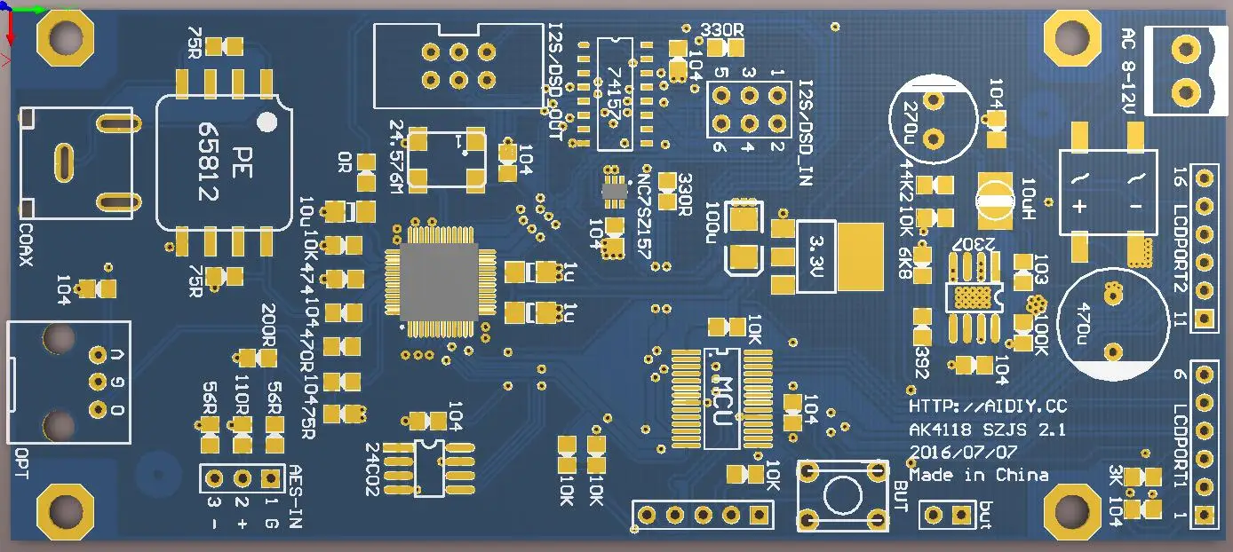 AK4118 Digital Receiver Board Coaxial Fiber AES to I2S Sampling Rate Display Supports I2S Input