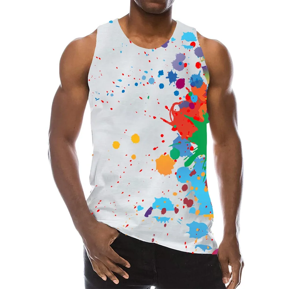 

Men's Art Tank Tops Rainbow Graphic Tanks Men Pigment Sleeveless Pattern Vest