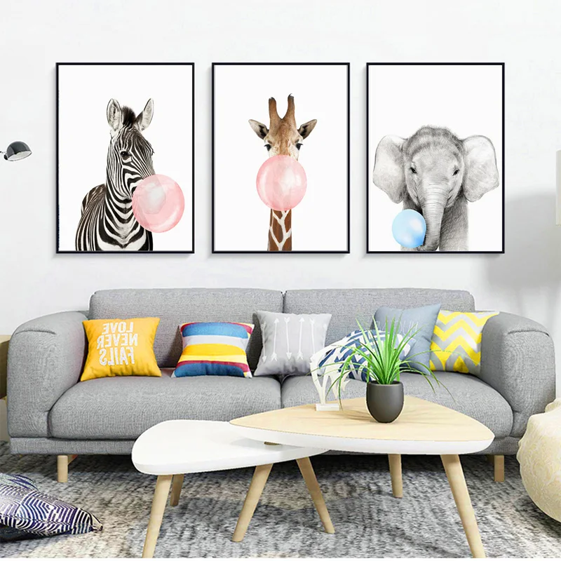 5D Wild Animal Blowing Bubble Gum DIY Diamond Painting Wall Art Lion Zebra Elephant Giraffe Tiger Mosaic Canvas Decor Painting