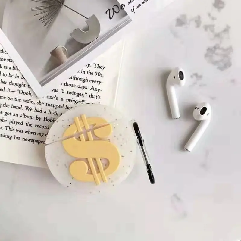 Coin Money Style Protective Case Silicone Cover with Carabiner for Airpods 1/2 for smart watch