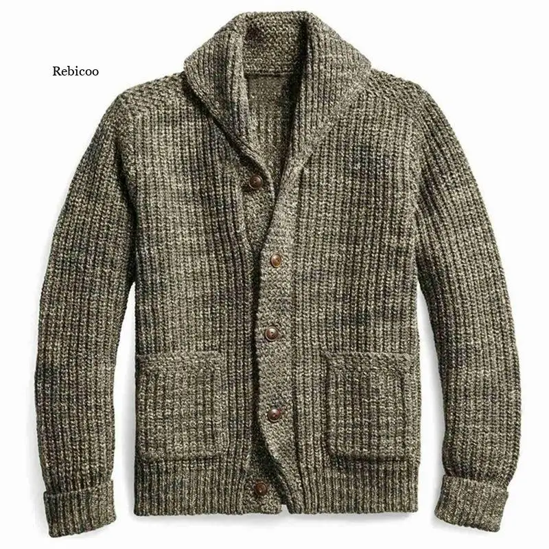 

2021 Fall/winter Men's Mixed Color Knitted Sweater Single-Breasted Three-Dimensional Patch Pocket Cardigan Jacket